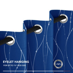Deconovo Foil Printed Dot Line Blackout Curtains, Thermal Insulated Eyelet Room Darkening Curtains, W46 X L54 Inch Blue 2 Panels - thumbnail 7