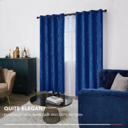 Deconovo Foil Printed Dot Line Blackout Curtains, Thermal Insulated Eyelet Room Darkening Curtains, W46 X L54 Inch Blue 2 Panels - thumbnail 5