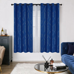 Deconovo Foil Printed Dot Line Blackout Curtains, Thermal Insulated Eyelet Room Darkening Curtains, W46 X L54 Inch Blue 2 Panels - thumbnail 3