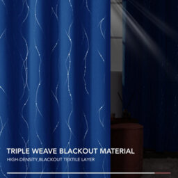 Deconovo Foil Printed Dot Line Blackout Curtains, Thermal Insulated Eyelet Room Darkening Curtains, W46 X L54 Inch Blue 2 Panels - thumbnail 6