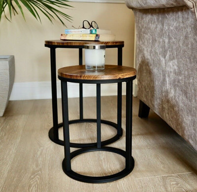 Aspect Furniture Paloma Set Of 2 Round Nesting Table, Vintage Effect Tops And Black Base - image 1