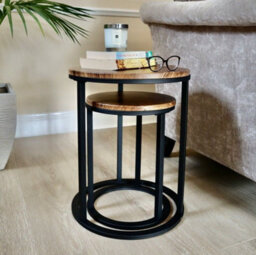 Aspect Furniture Paloma Set Of 2 Round Nesting Table, Vintage Effect Tops And Black Base - thumbnail 4