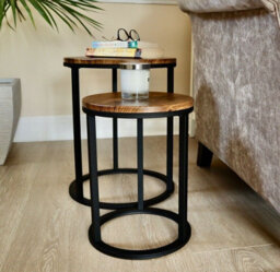 Aspect Furniture Paloma Set Of 2 Round Nesting Table, Vintage Effect Tops And Black Base - thumbnail 1