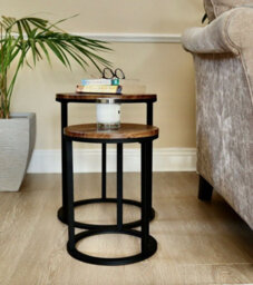Aspect Furniture Paloma Set Of 2 Round Nesting Table, Vintage Effect Tops And Black Base - thumbnail 3