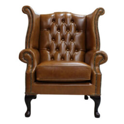 Chesterfield High Back Wing Chair Old English Saddle Leather In Queen Anne Style - thumbnail 1