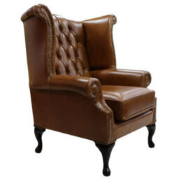 Chesterfield High Back Wing Chair Old English Saddle Leather In Queen Anne Style - thumbnail 2