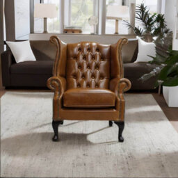 Chesterfield High Back Wing Chair Old English Saddle Leather In Queen Anne Style - thumbnail 3