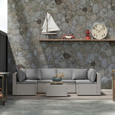 Outsunny 7 Pieces Rattan Garden Furniture Set With Cushions, Grey - image 1