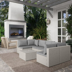 Outsunny 7 Pieces Rattan Garden Furniture Set With Cushions, Grey - thumbnail 9