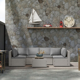 Outsunny 7 Pieces Rattan Garden Furniture Set With Cushions, Grey - thumbnail 1
