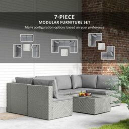 Outsunny 7 Pieces Rattan Garden Furniture Set With Cushions, Grey - thumbnail 4