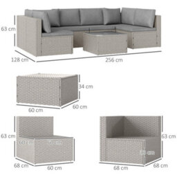 Outsunny 7 Pieces Rattan Garden Furniture Set With Cushions, Grey - thumbnail 3