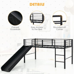 Costway Loft Bed Single Size Kids Bed Frame W/ Safety Guardrails Ladder & Slide - thumbnail 9