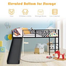 Costway Loft Bed Single Size Kids Bed Frame W/ Safety Guardrails Ladder & Slide - thumbnail 8