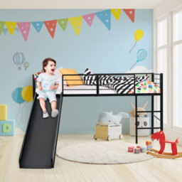 Costway Loft Bed Single Size Kids Bed Frame W/ Safety Guardrails Ladder & Slide - thumbnail 4