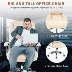 Gainoom (227Kg) Beige Leather Office Chair Height Adjustable Big & Tall Executive Chair - thumbnail 4