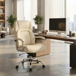 Gainoom (227Kg) Beige Leather Office Chair Height Adjustable Big & Tall Executive Chair