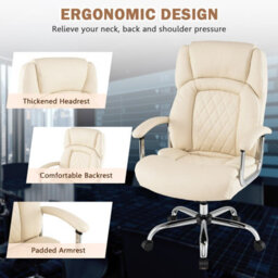 Gainoom (227Kg) Beige Leather Office Chair Height Adjustable Big & Tall Executive Chair - thumbnail 7