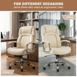 Gainoom (227Kg) Beige Leather Office Chair Height Adjustable Big & Tall Executive Chair - thumbnail 3