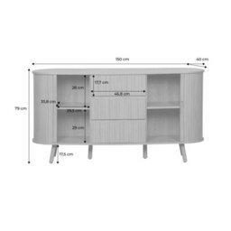 Sweeek - Scandinavian Oval Sideboard With 2 Sliding Doors 4 Compartments 3 Drawers Grooved Wood Effect Walnut Shade L 150 X D - thumbnail 6