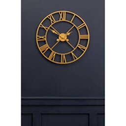 Orsina Gold Finish Wall Clock, Roman Numeral Analogue Clock With Spade Hands, Decorative Silent Clock For Display - thumbnail 2