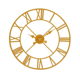 Orsina Gold Finish Wall Clock, Roman Numeral Analogue Clock With Spade Hands, Decorative Silent Clock For Display