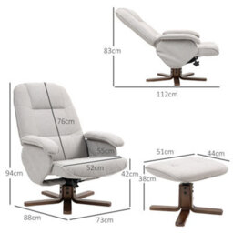 Homcom Swivel Recliner Chair With Footstool And Wooden Base, Light Grey - thumbnail 3