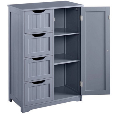Jwfu-3383-Grey Bathroom Storage Cabinet Wooden Side 4 Drawer Cupboard Free Standing Unit - image 1