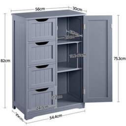 Jwfu-3383-Grey Bathroom Storage Cabinet Wooden Side 4 Drawer Cupboard Free Standing Unit - thumbnail 2