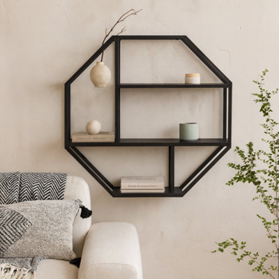 Wyld Haus El Paso Octagonal Black Metal Wall Shelf With 4 Wood Shelves - image 1