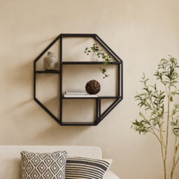 Wyld Haus El Paso Octagonal Black Metal Wall Shelf With 4 Wood Shelves - thumbnail 2