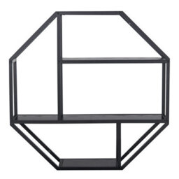 Wyld Haus El Paso Octagonal Black Metal Wall Shelf With 4 Wood Shelves - thumbnail 4