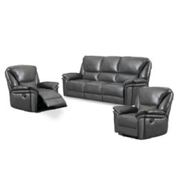 Furnishings For Less UK Boston Grey Leather Large 3 Piece Sofa Suite Manual Reclining Armchairs + Static 3 Seater Seater Sofa - thumbnail 2