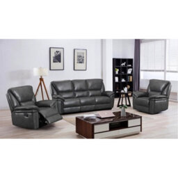 Furnishings For Less UK Boston Grey Leather Large 3 Piece Sofa Suite Manual Reclining Armchairs + Static 3 Seater Seater Sofa - thumbnail 1