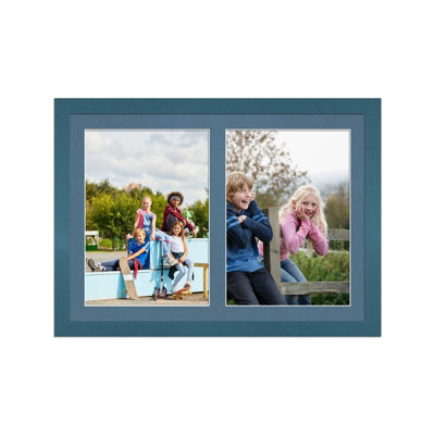 AK Frames 20X14 Navy Blue Modern Multi Photo Frame With Pompadour Mount - Holds 2 Apertures (2X) A4 Photos - image 1