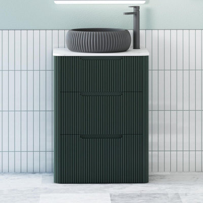Royal Bathrooms Avenza 600mm Deep Moss Green Floor Standing Countertop Bathroom Vanity Unit 3 Drawer With Milan Black Basin - image 1