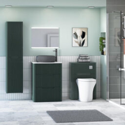 Royal Bathrooms Avenza 600mm Deep Moss Green Floor Standing Countertop Bathroom Vanity Unit 3 Drawer With Milan Black Basin - thumbnail 4