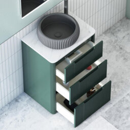 Royal Bathrooms Avenza 600mm Deep Moss Green Floor Standing Countertop Bathroom Vanity Unit 3 Drawer With Milan Black Basin - thumbnail 5