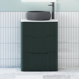 Royal Bathrooms Avenza 600mm Deep Moss Green Floor Standing Countertop Bathroom Vanity Unit 3 Drawer With Milan Black Basin - thumbnail 1