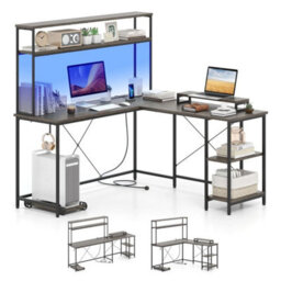 L Shaped Gaming Desk Reversible Corner Computer Desk W/led Strip - thumbnail 1