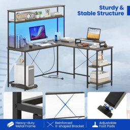 L Shaped Gaming Desk Reversible Corner Computer Desk W/led Strip - thumbnail 3