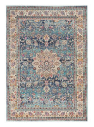 Blue Rug, Stain-Resistant Persian Rug, Floral Luxurious Rug, Traditional Rug For Bedroom, & Dining Room-183Cm (Circle)