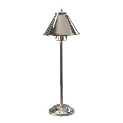 Stylish Tall Slim Table Lamp With Pyramid Shade In Polished Nickel Finish - Led 7W