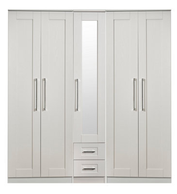 Ripon Tall 5 Door 2 Drawer 1 Mirror Wardrobe In Grey Ash (Ready Assembled) - image 1