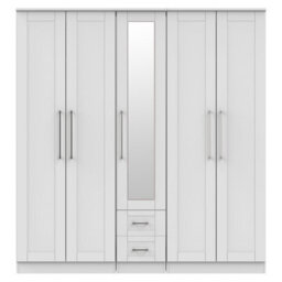 Ripon Tall 5 Door 2 Drawer 1 Mirror Wardrobe In Grey Ash (Ready Assembled) - thumbnail 2
