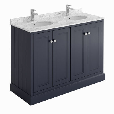 Plum&clay Fairmont Traditional Blue Grey Square Floor Standing Bathroom Vanity Unit With Ceramic Basin & Marble Top (W)1200mm - image 1