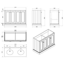 Plum&clay Fairmont Traditional Blue Grey Square Floor Standing Bathroom Vanity Unit With Ceramic Basin & Marble Top (W)1200mm - thumbnail 6
