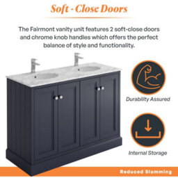 Plum&clay Fairmont Traditional Blue Grey Square Floor Standing Bathroom Vanity Unit With Ceramic Basin & Marble Top (W)1200mm - thumbnail 3