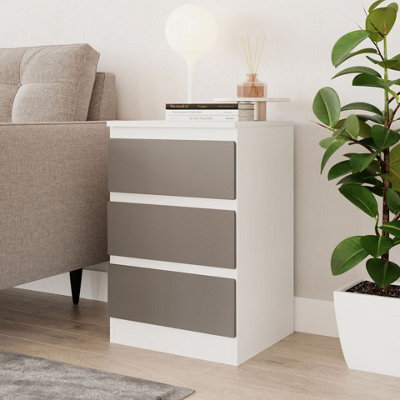 Urbn-Living Urbnliving 62Cm Height 3 Drawers Modern Chest Of Drawers Bedside Table For Living Room Office Hallway White & Grey - image 1