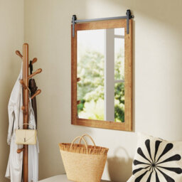 Gainoom Farmhouse Brown Wall Mirror Rustic Wood Frame Barn Door Style Decorative Mirror - thumbnail 4